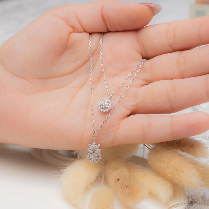 Duo Spark Bloom Silver Necklace