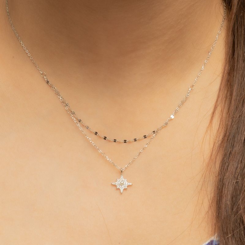 Double Spark North Star Silver Necklace