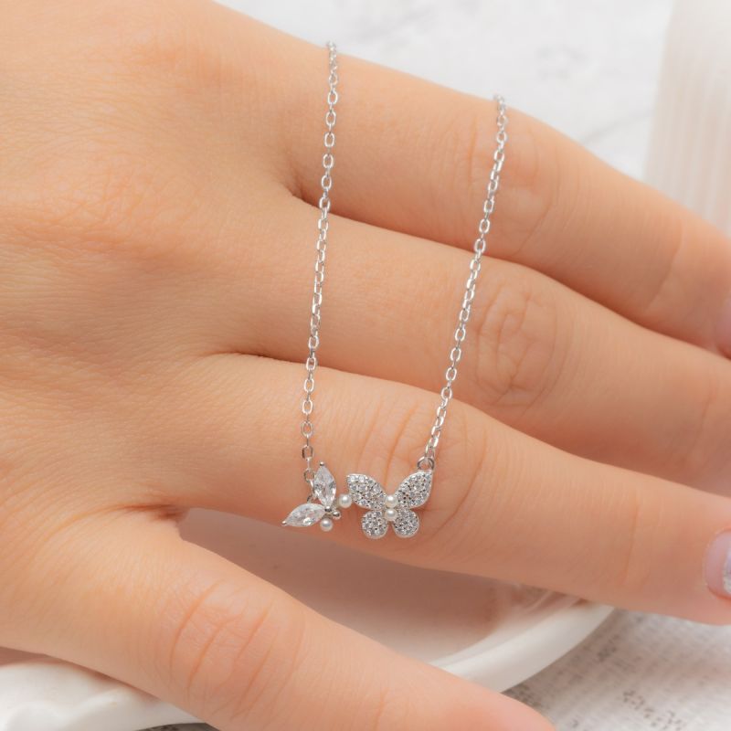 Crystal Butterfly Silver Necklace