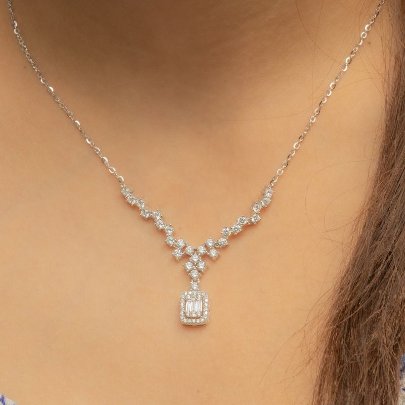 Royal Baguette Drop Silver Necklace