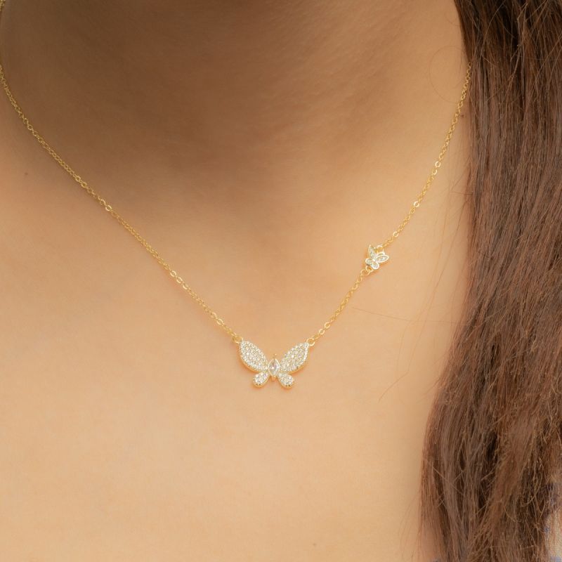 Golden Butterfly Glow Silver Necklace