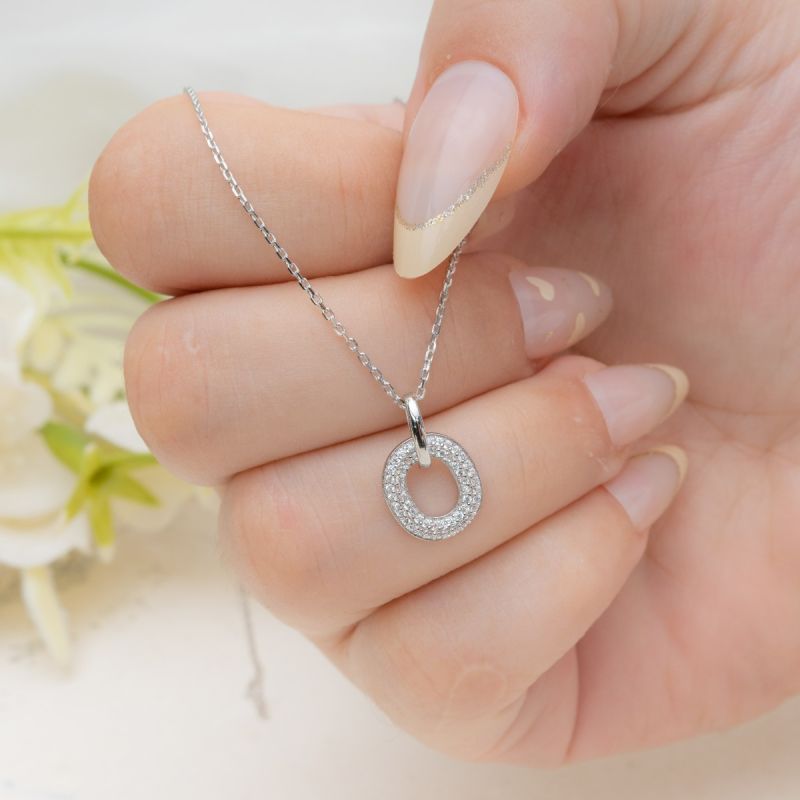 Oval Spark Drop Silver Necklace