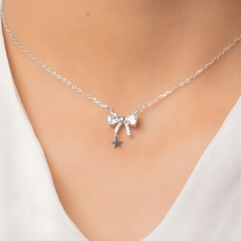 Starry Bow Silver Necklace