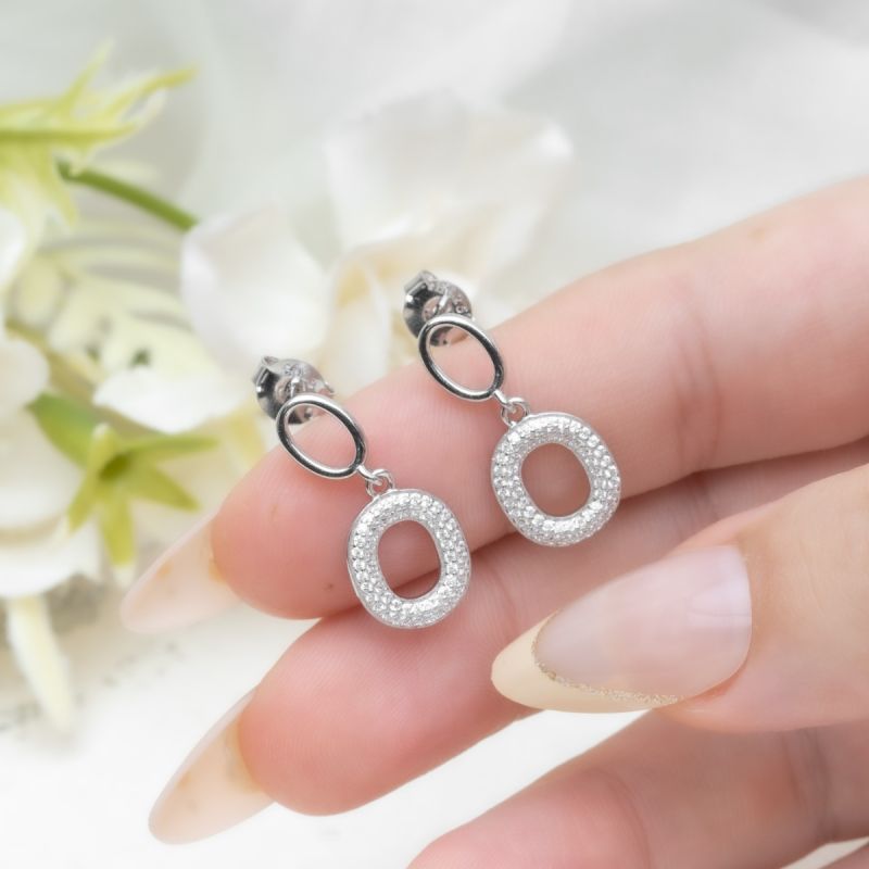 Oval Spark Drop Silver Earring