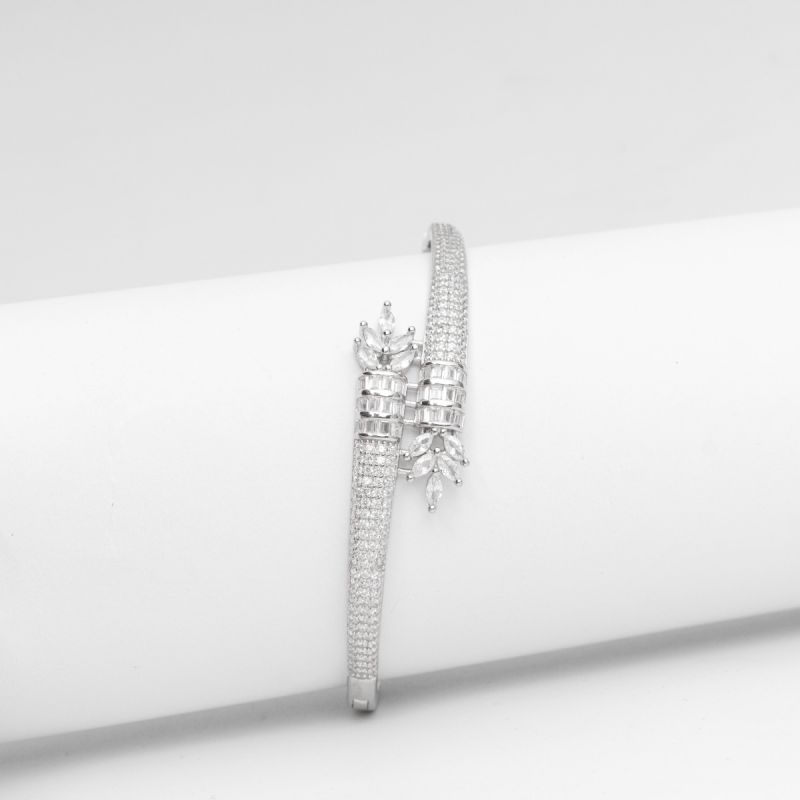 Floral Radiance Marquise Silver Bangle