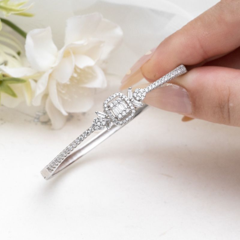 Elegant Baguette Spark Silver Bangle