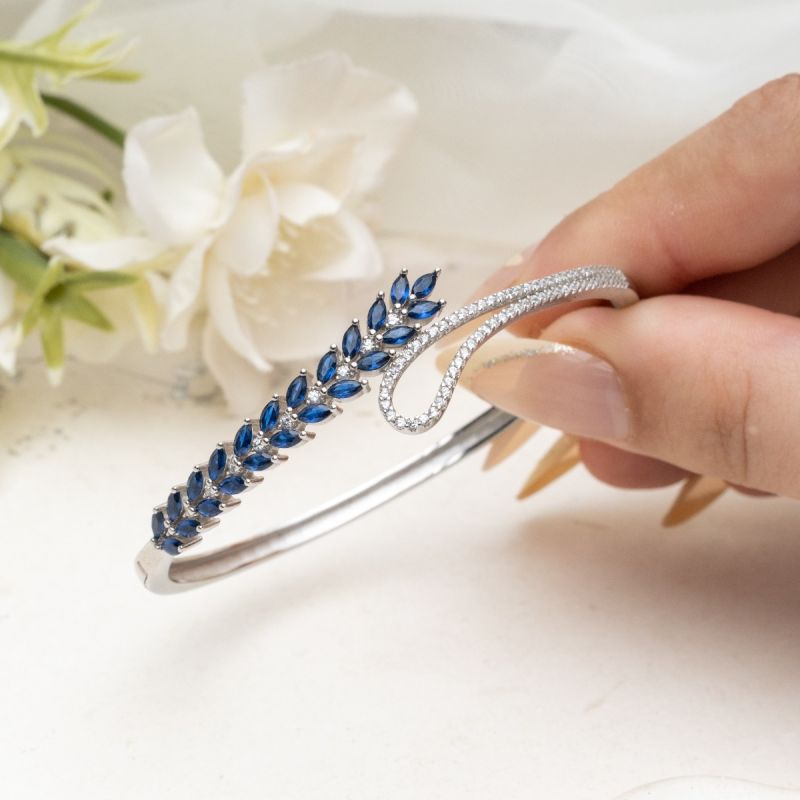 Sapphire Olive Branch Silver Bangle