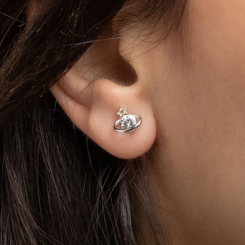 Saturn Planet Silver Earring