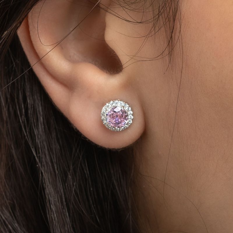 Circle Zircon Pink Silver Earring