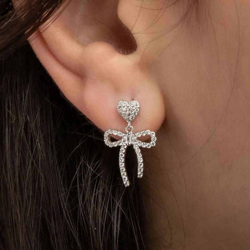 Charming Heart & Bow Silver Earring