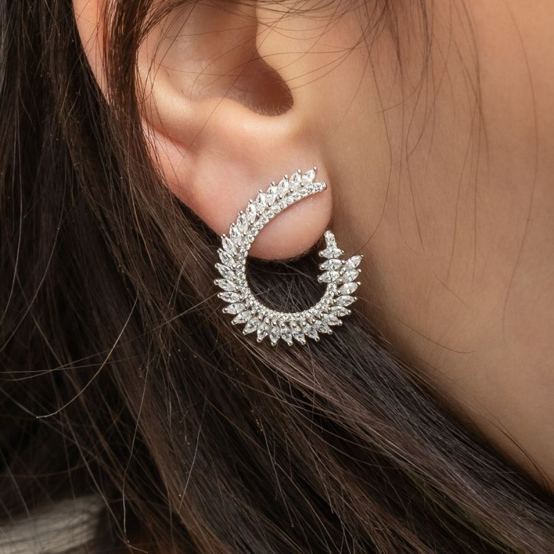 Shiny Marquise Leaf Silver Earring