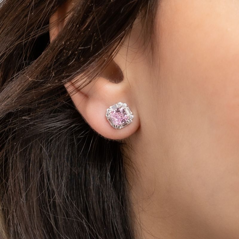 Ice Cut Pink Stone Silver Earring