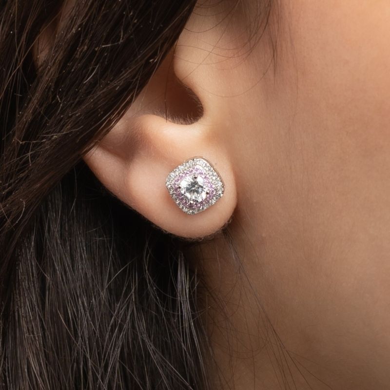 White-Pink Zircon Silver Earring