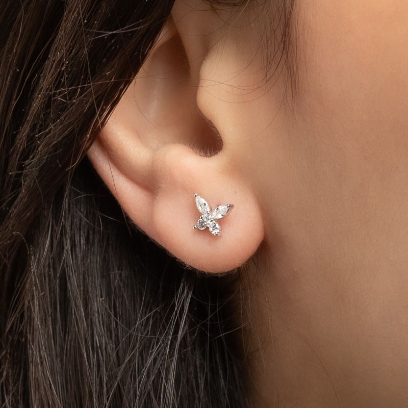 Crystal Butterfly Silver Earring