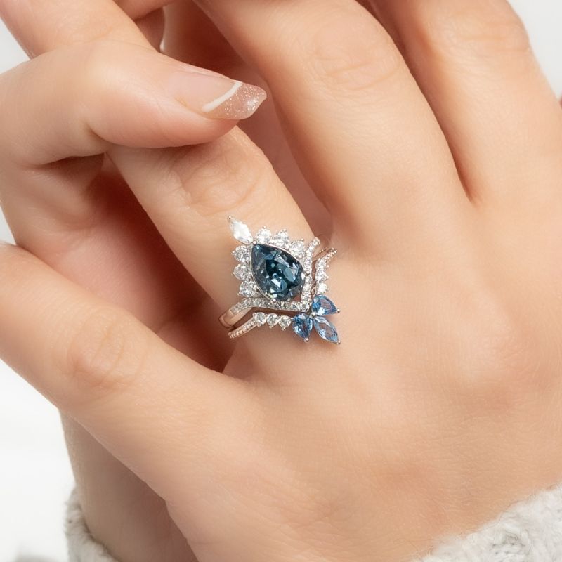 Twin Sapphire Swarovski Spark Silver Ring