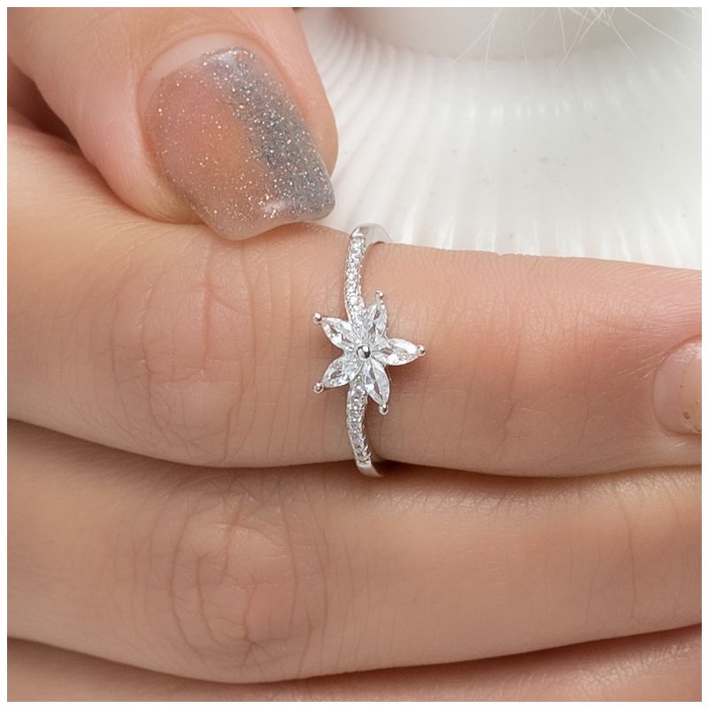 Pretty Flower Marquise Stone Silver Ring