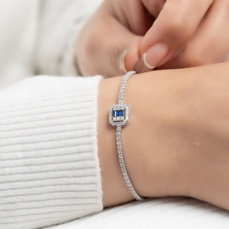 Tennis Sapphire Baguette Silver Bracelet
