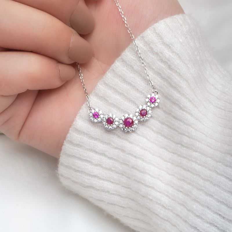 Radiant Glow Silver Necklace-Red