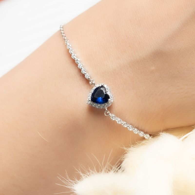 Sapphire Heart Glow Silver Bracelet
