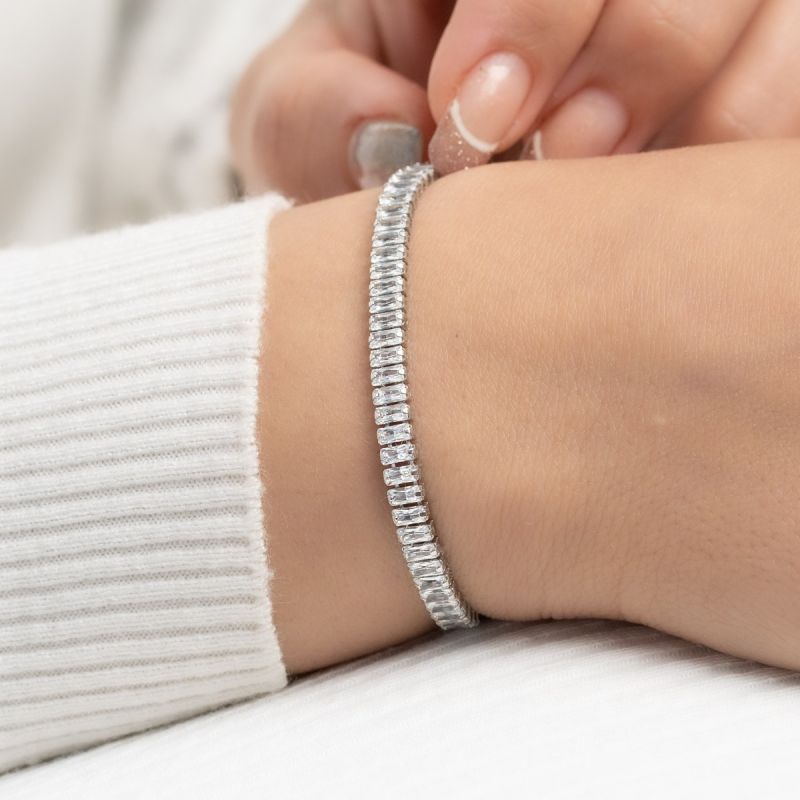 Baguette Tennis Silver Bracelet