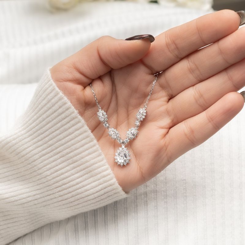 Radiant Pear Drop Silver Necklace