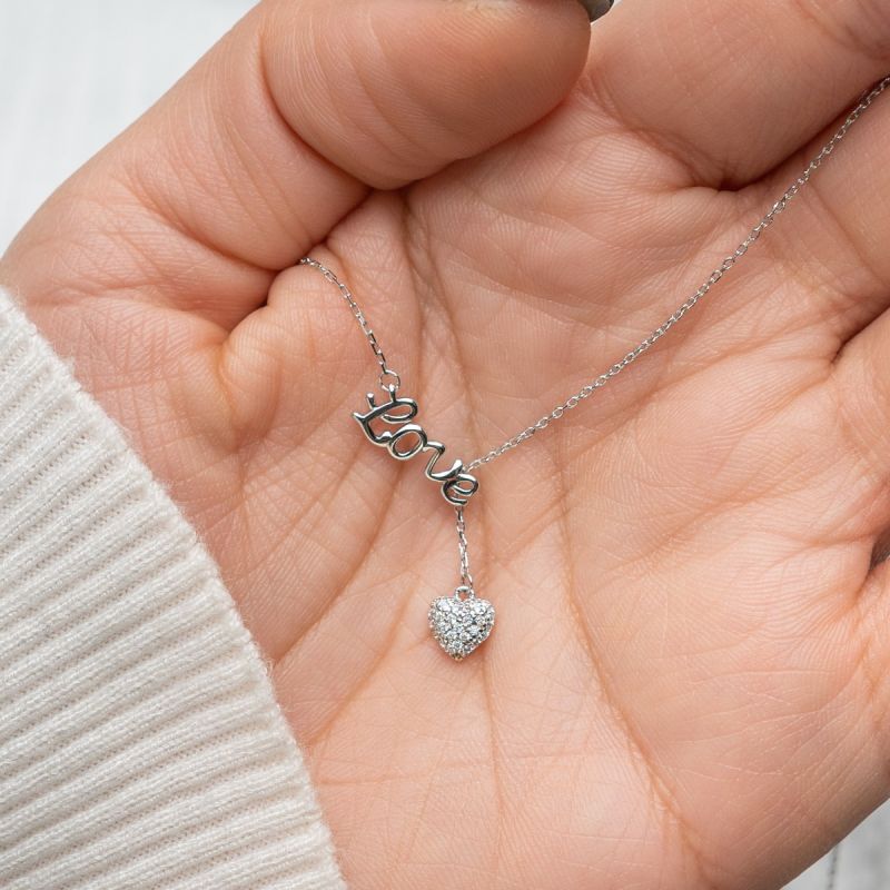 Love Dangle Heart Silver Necklace