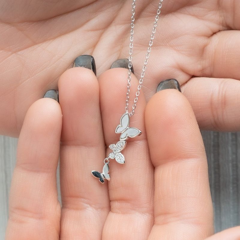 Opal Butterflies Silver Necklace