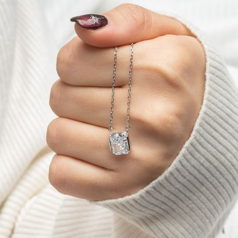 Crystal Ice Cut Stone Silver Necklace