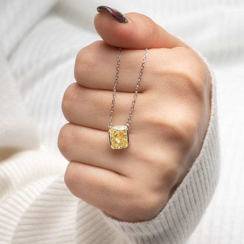 Yellow Ice Cut Stone Silver Necklace