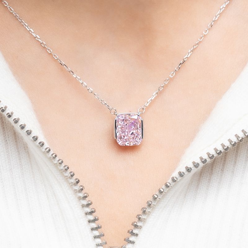 Pink Ice Cut Silver Necklace