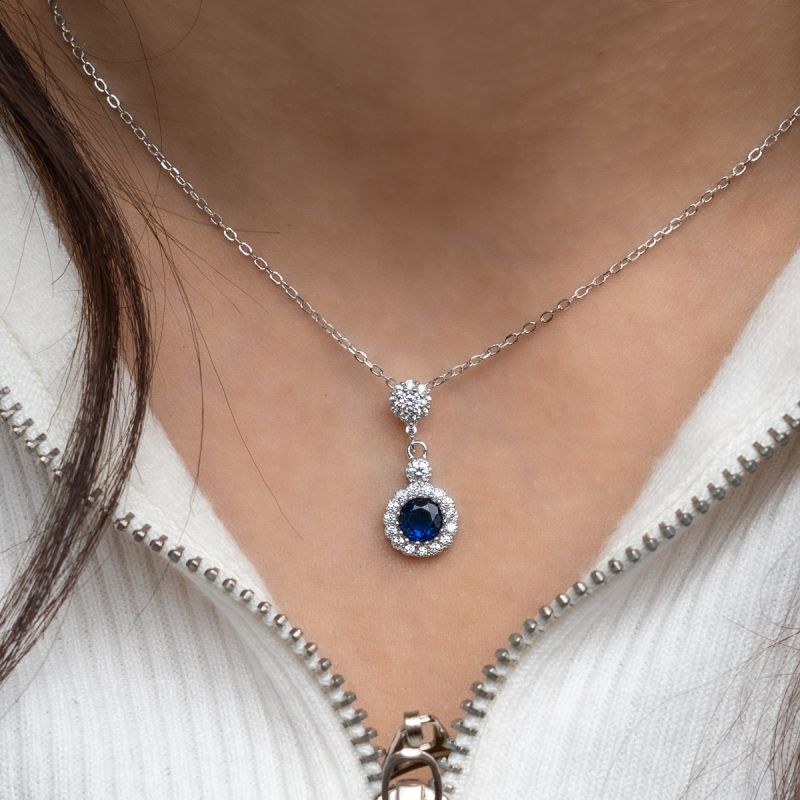 Blue Sapphire Glow Silver Necklace
