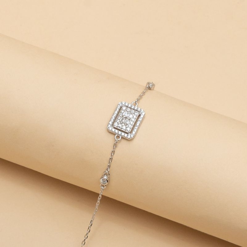Square Baguette Silver Bracelet