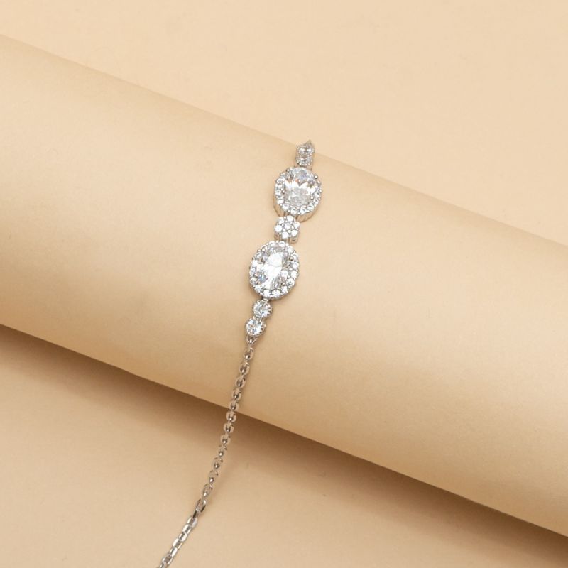 Sparkling Twin Zircon Silver Bracelet