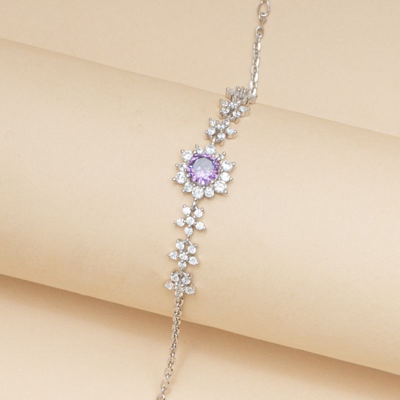 Beautiful Flower Silver Bracelets-Purple