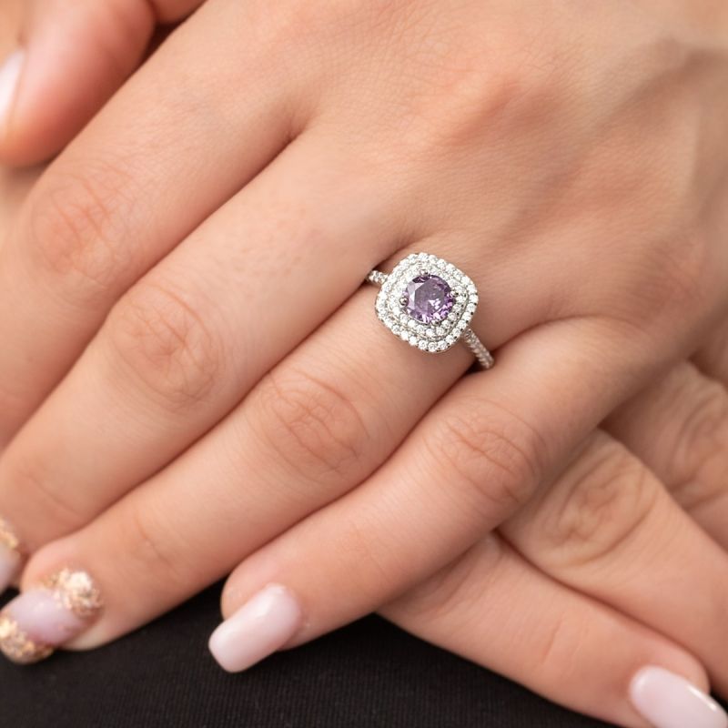 Round Amethyst Stone Silver Ring