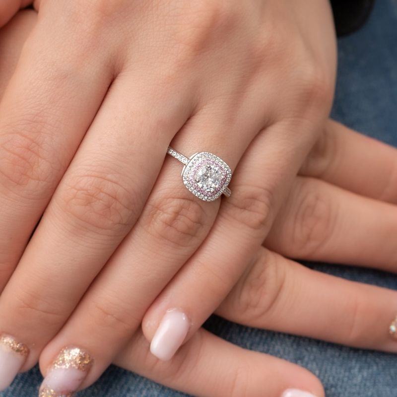Promising White-Pink Zircon Silver Ring 