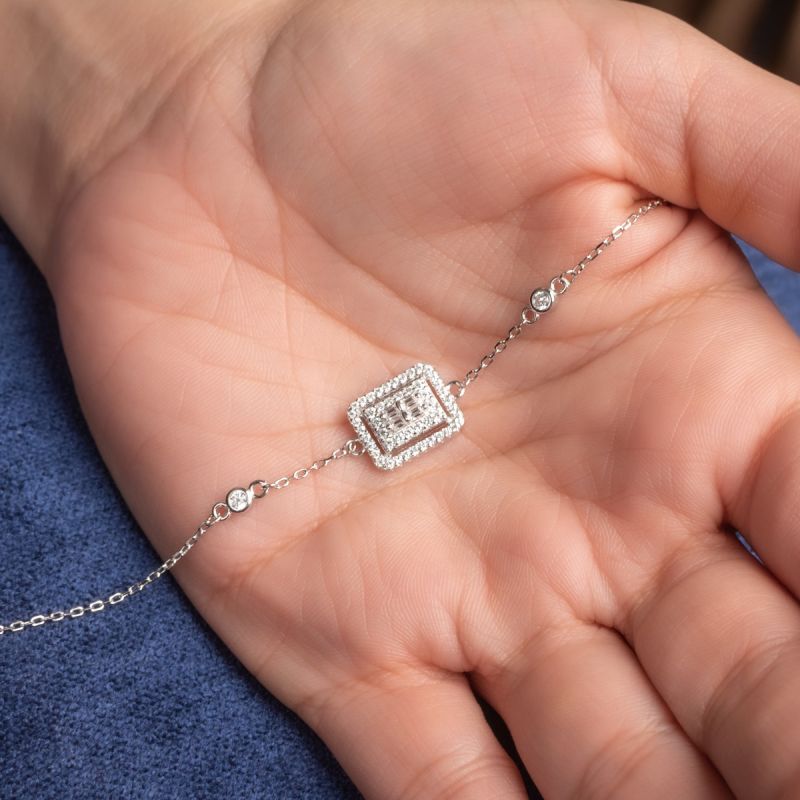 Square Baguette Silver Bracelet