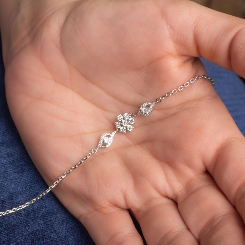 Flower Designed Silver Bracelet