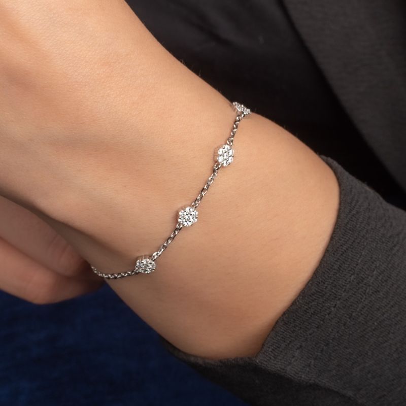White Floral Silver Bracelet