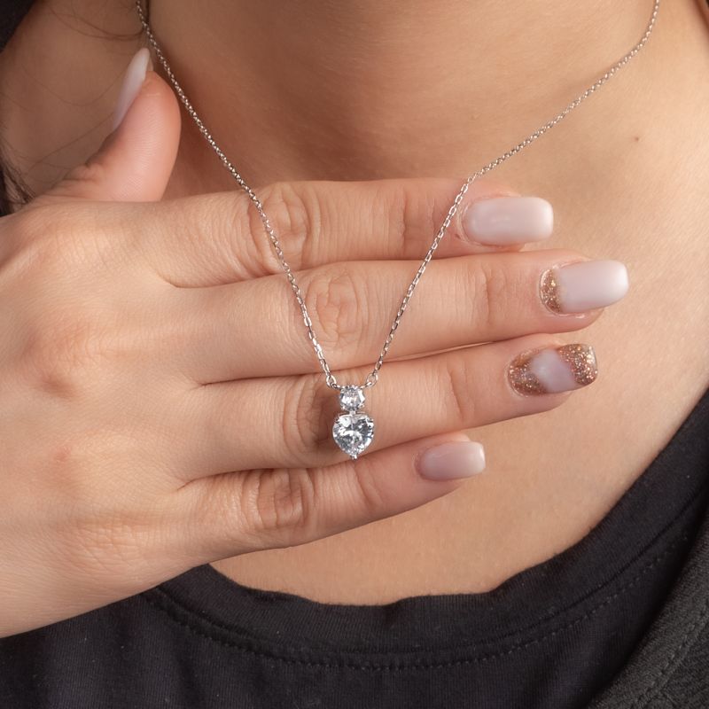 Shiny Heart Silver Necklace-White