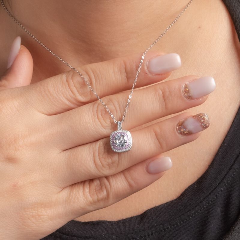 White-pink Zircon Silver Necklace