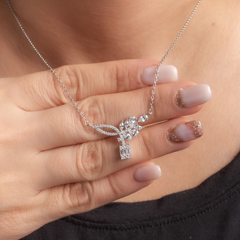 Sparkling Olive Branch Silver Necklace