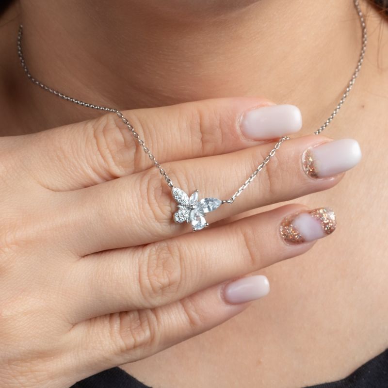 Marquise Freedom Butterfly Silver Necklace-White