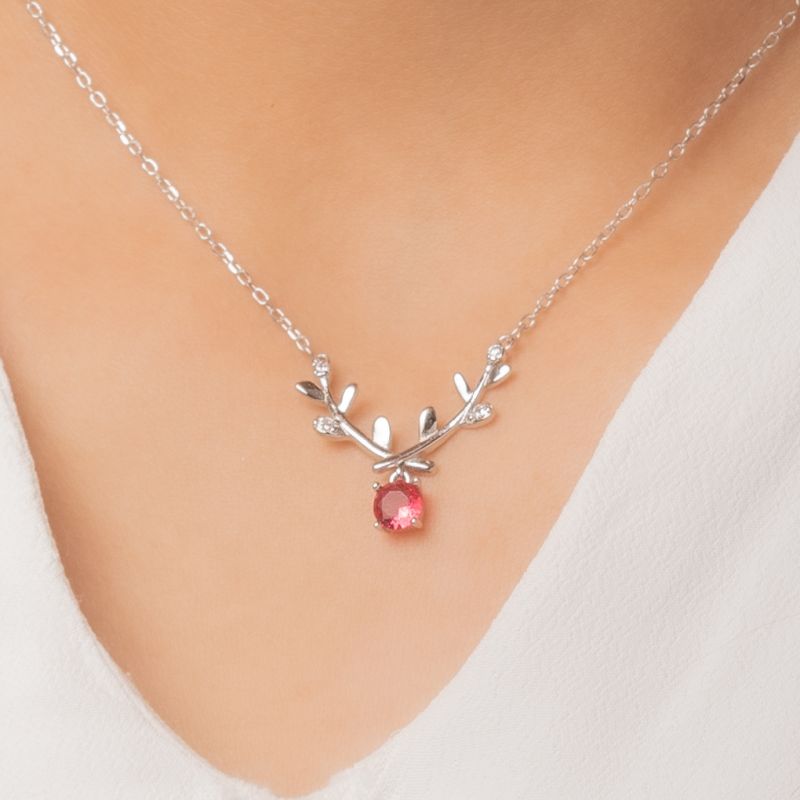Shining Branch Silver Necklace-Red