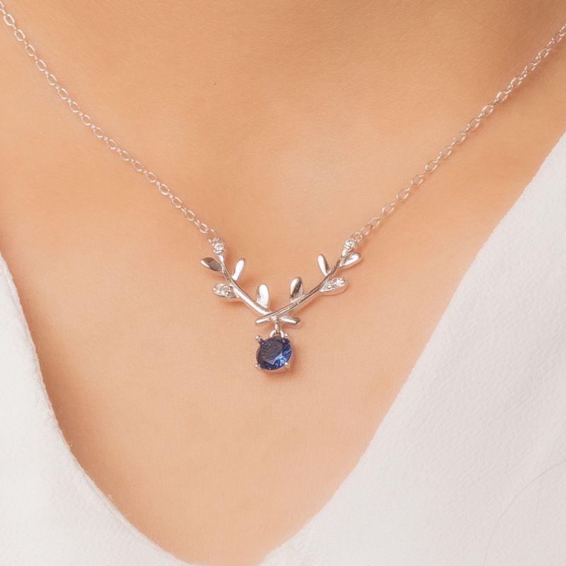 Shining Branch Silver Necklace-Blue