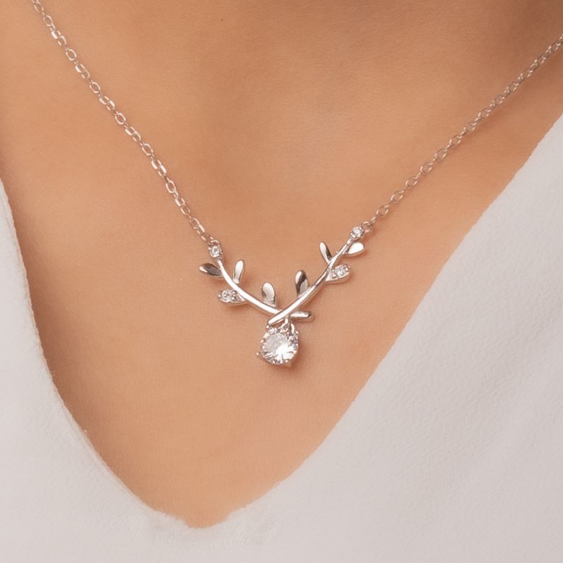 Shining Branch Silver Necklace-White