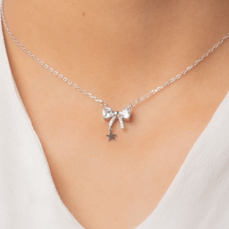 Starry Bow Silver Necklace
