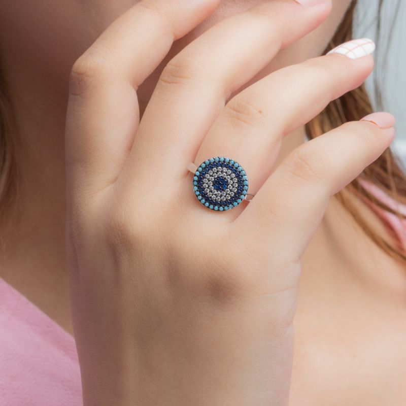 Evil Eye Spark Silver Ring