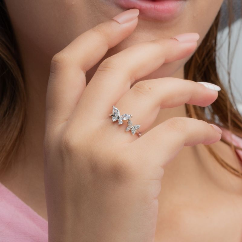 Butterfly Embrace Silver Ring