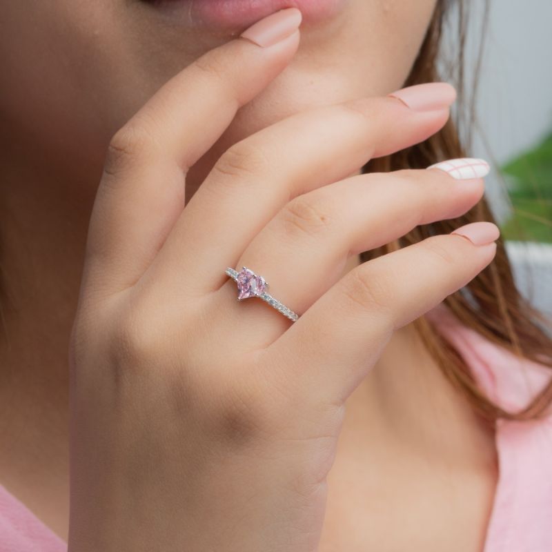 Trinity Heart Silver Ring-Pink-SIZE 6